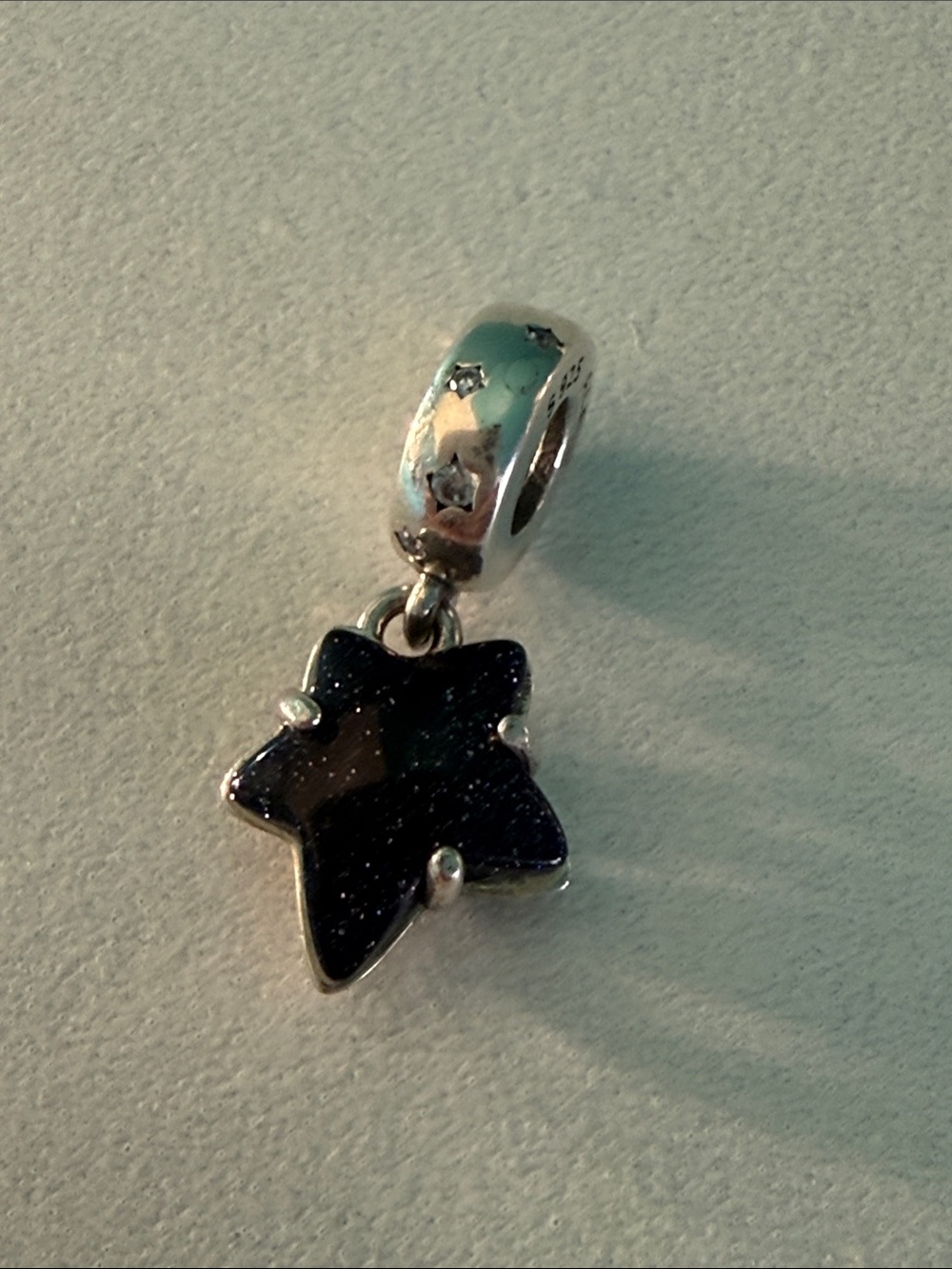 Pandora Sterling Silver Star Dangle Charm in Deep Blue